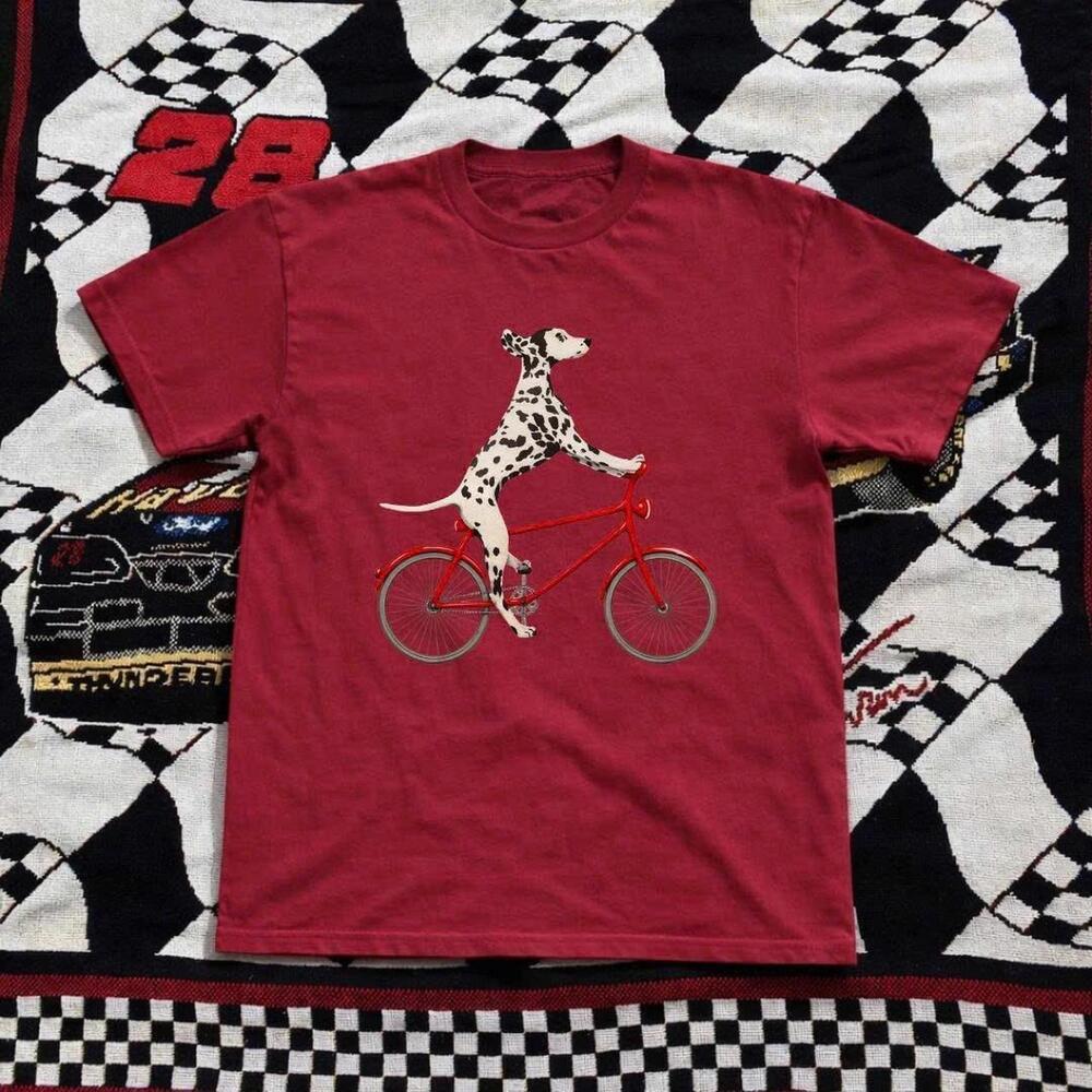 Red And Black Dalmatian Dog On A Bike Graphic Tee